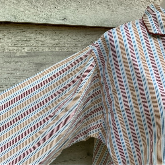 True Vintage 70s Pinstriped Button Down Long Sleeve Collared V-Neck Pajama Shirt - Picture 11 of 16